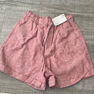 Women cotton linen relaxed high wasted shorts